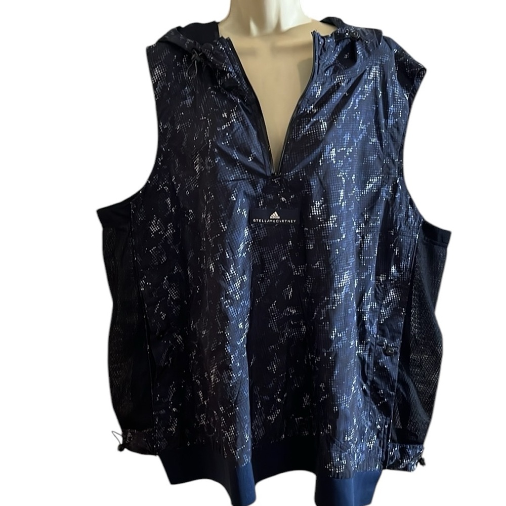 Adidas by Stell McCartney large blue print sleeveless hooded jacket / vest